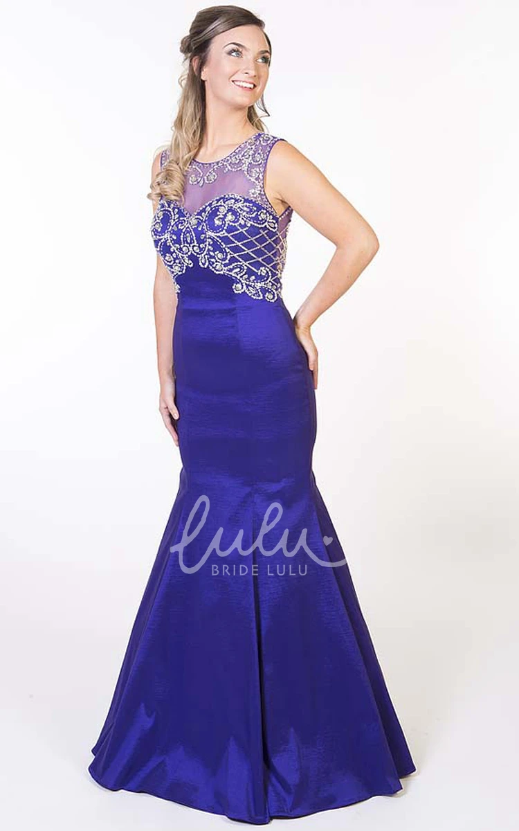 Sleeveless Beaded Satin Mermaid Prom Dress with Keyhole Back Classy Prom Dress