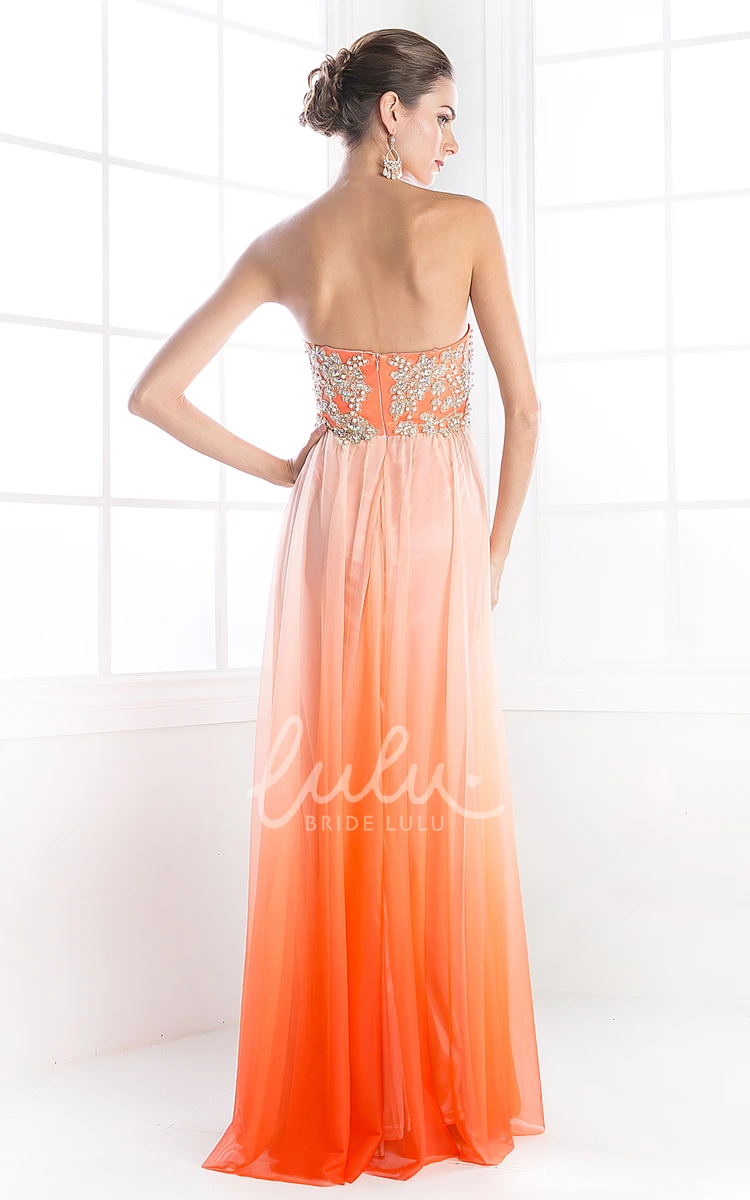 Ombre Chiffon Strapless Bridesmaid Dress with Beading and Backless Design