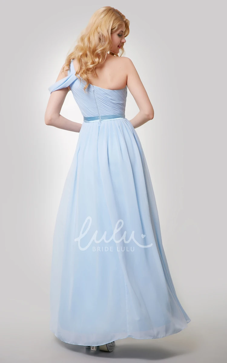 One-Shoulder A-Line Chiffon Bridesmaid Dress with Satin Sash