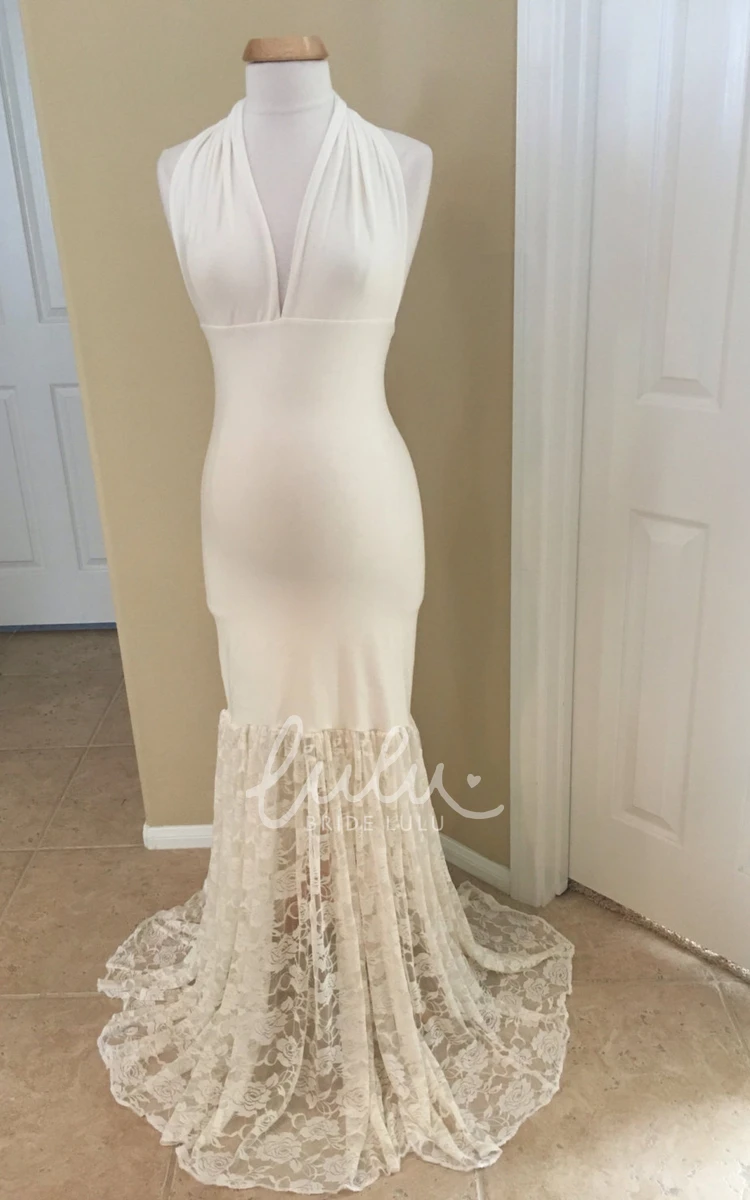 Jersey Lace V-neck Sleeveless Maternity Wedding Dress Mermaid Pleated