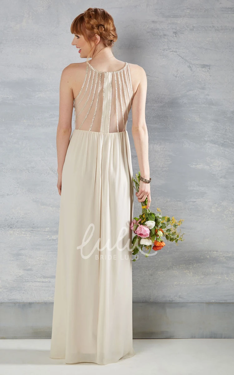 Chiffon Wedding Dress with Beading and Illusion Sleeveless Pleated Scoop Neck