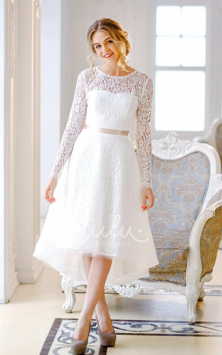 Satin Lace Knee-Length Wedding Dress with Corset Back Short & Elegant