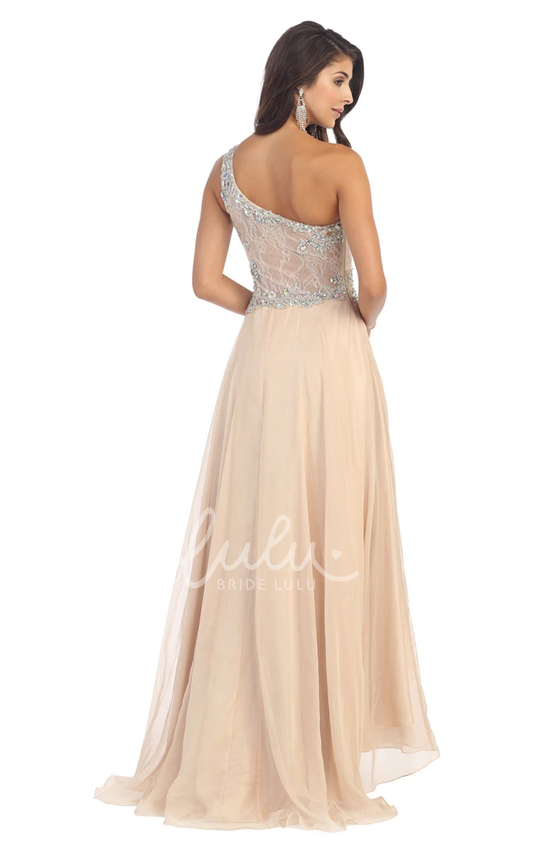 Maxi Chiffon Illusion Bridesmaid Dress with Lace and Draping