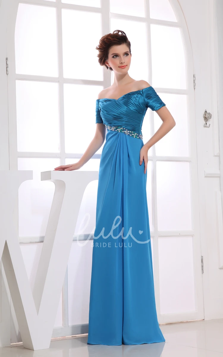 Beaded Off-The-Shoulder Maxi Formal Chiffon Dress