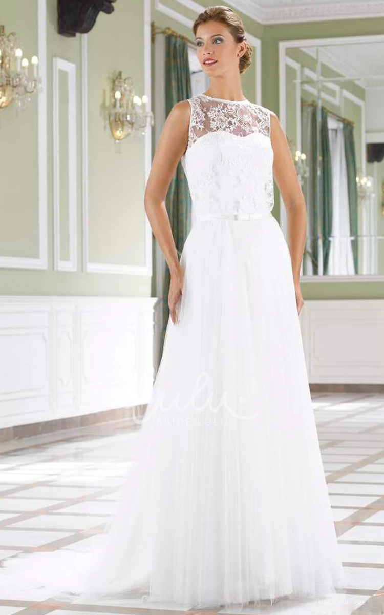 Lace A-Line Wedding Dress with Illusion Back and Court Train