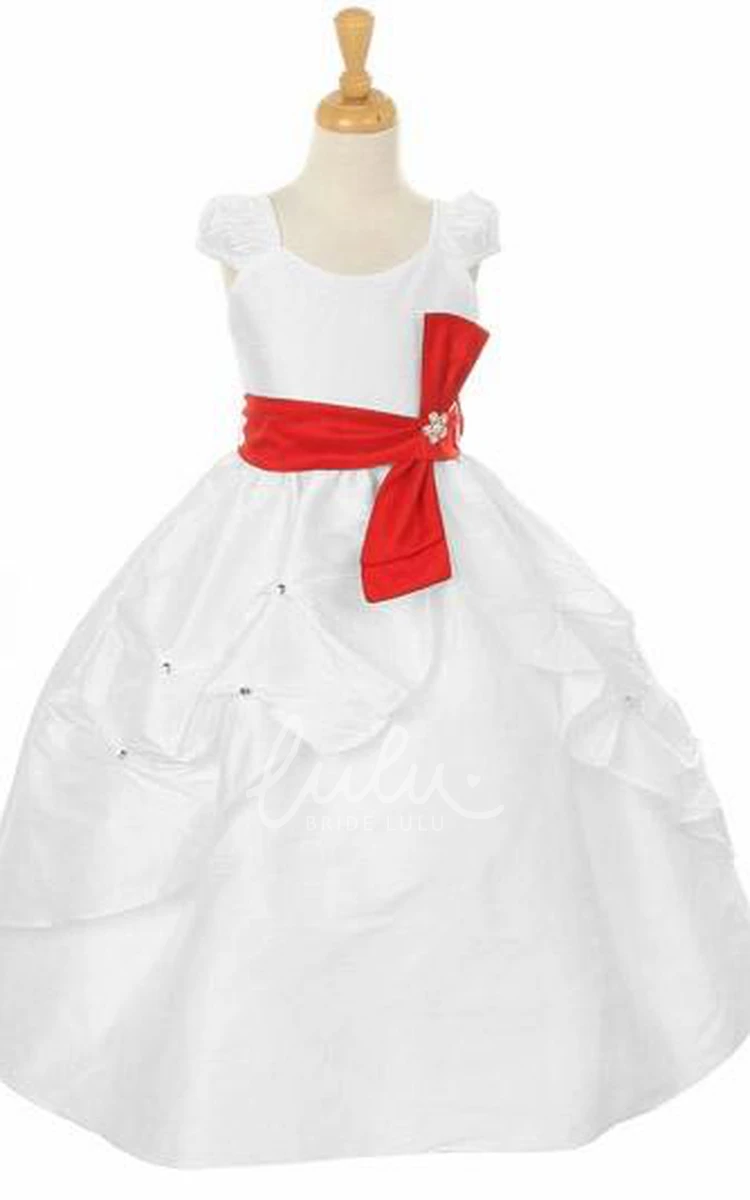 Tiered Floral Flower Girl Dress with Bow Ankle-Length