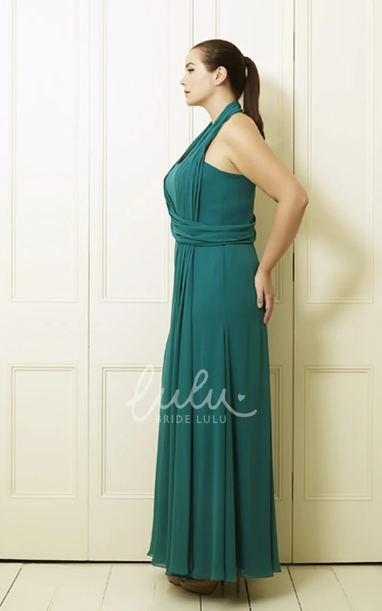 Haltered Ankle-Length Pleated Chiffon Prom Dress for Plus Size