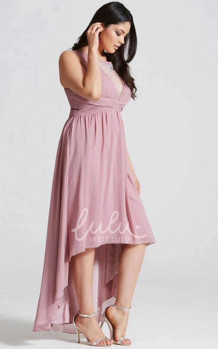 Sleeveless Chiffon Bridesmaid Dress with High-Low Hem and Ruched Detail