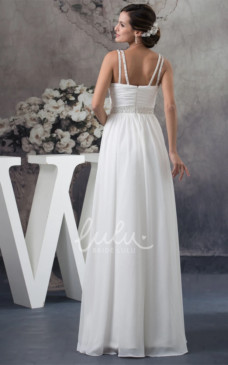 Crystal Detailing Chiffon Wedding Gown Sleeveless Floor-Length Straps Modern