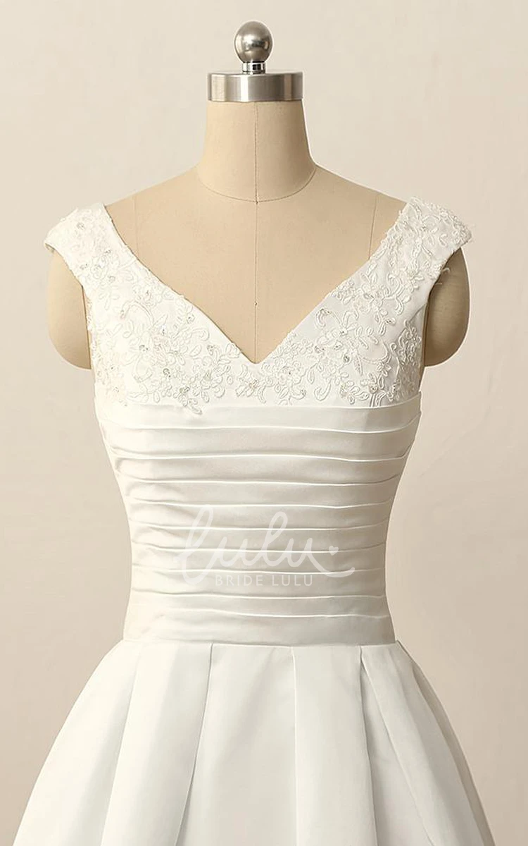 Satin V-Neck Dress with Beading Pleats and Appliques