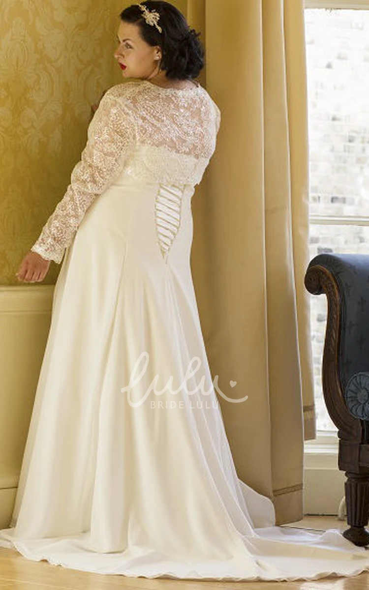 Strapless Wedding Dress with Lace-Up and Removable Long-Sleeve Lace Jacket