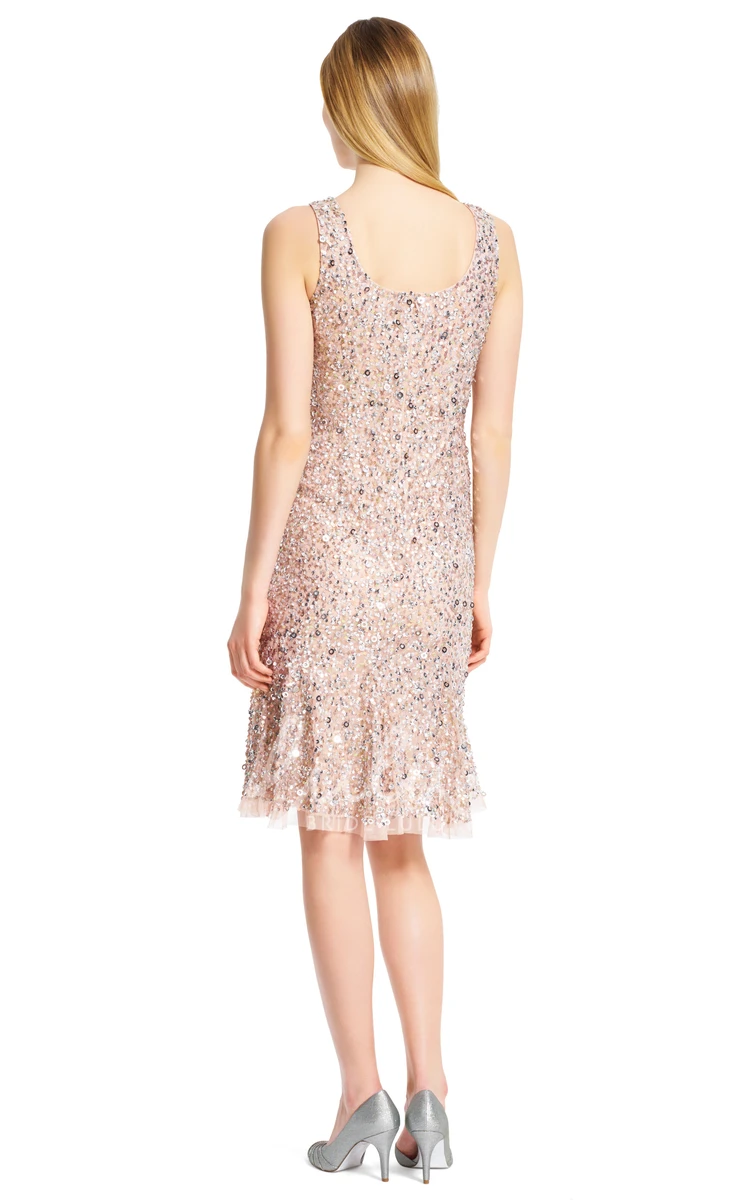 Pleated Sequin Square Neck Bridesmaid Dress Short & Modern