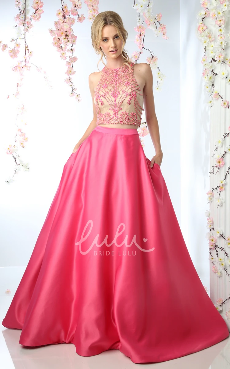 Satin Ball Gown Keyhole Dress with Beading and Court Train