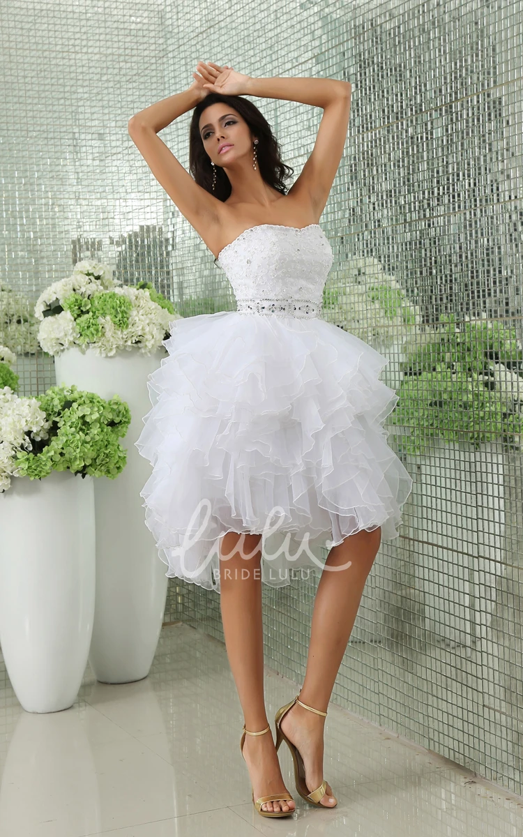 Crystal Detailed Strapless Dress with Ruffled Layers