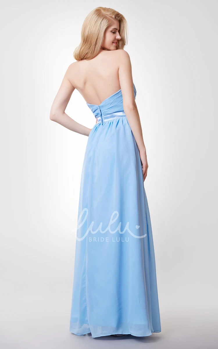 A-line Chiffon Long Prom Dress with Sweetheart Neckline and Satin Sash