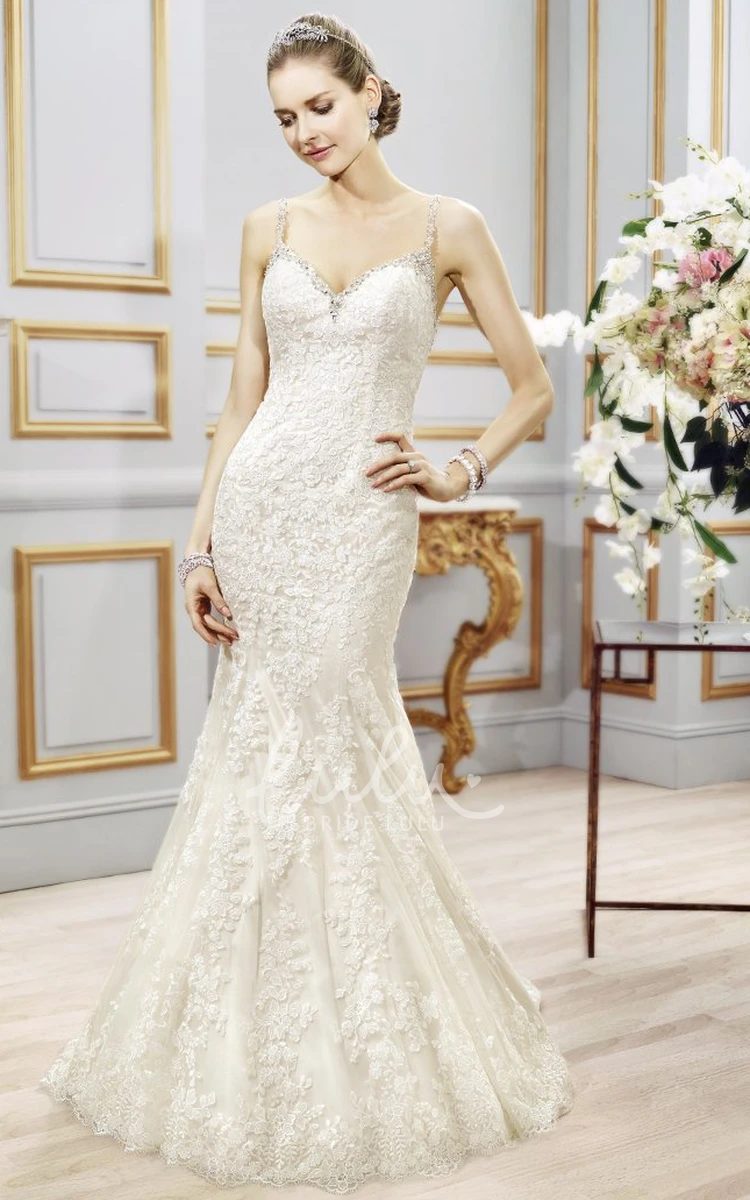 Appliqued Lace Trumpet Wedding Dress with Beading Unique Bridal Gown