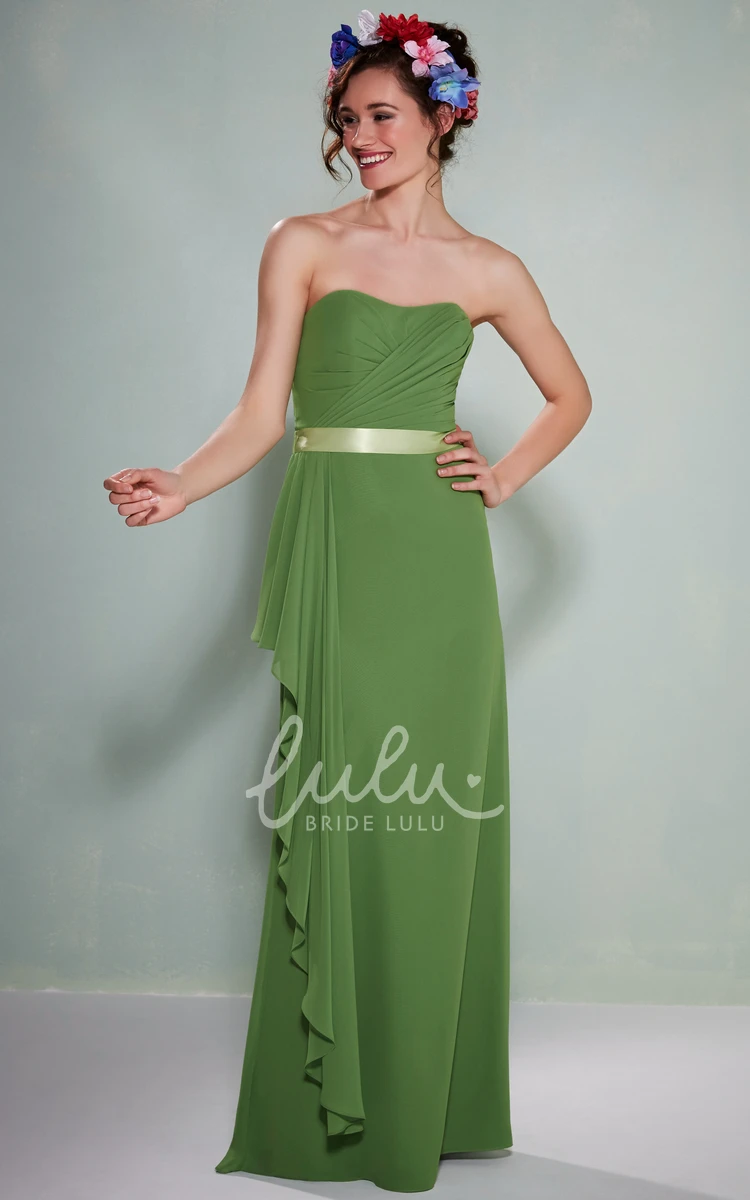 Chiffon Strapless Bridesmaid Dress with Criss-Cross Draping and Sash