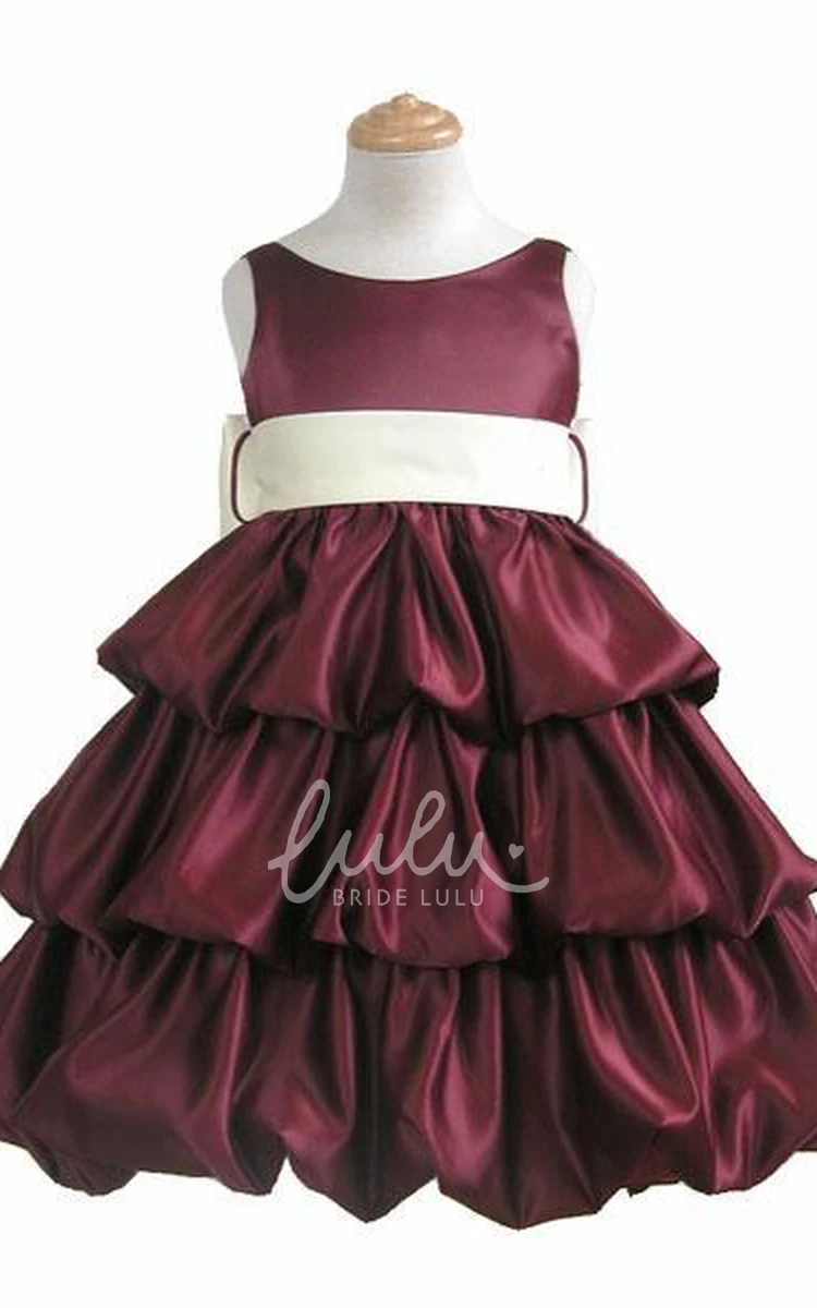 Sleeveless Satin Tiered Flower Girl Dress Unique Knee-Length Dress