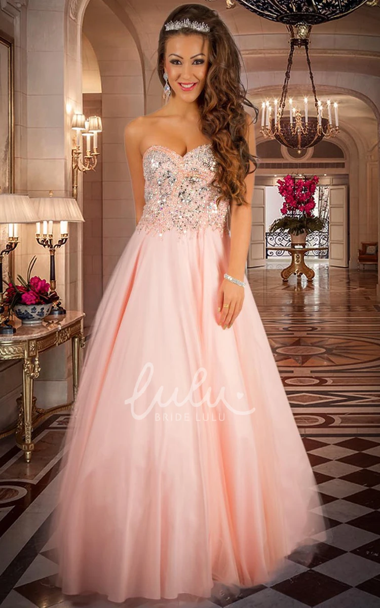 Sweetheart Sleeveless Beaded Tulle&Satin A-Line Prom Dress Simple Prom Dress for Women