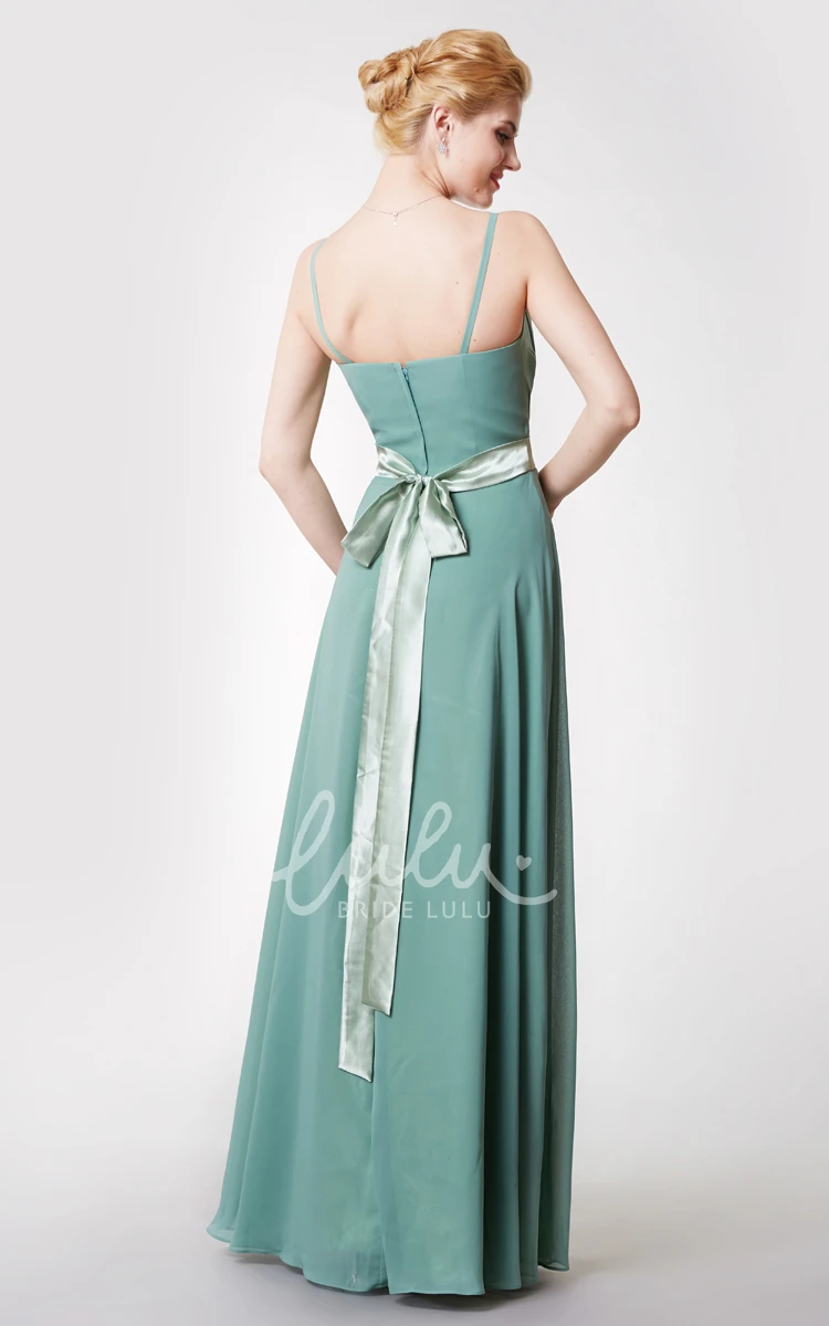 V Neck Ruched Chiffon Gown with Beaded Sash Elegant Bridesmaid Dress