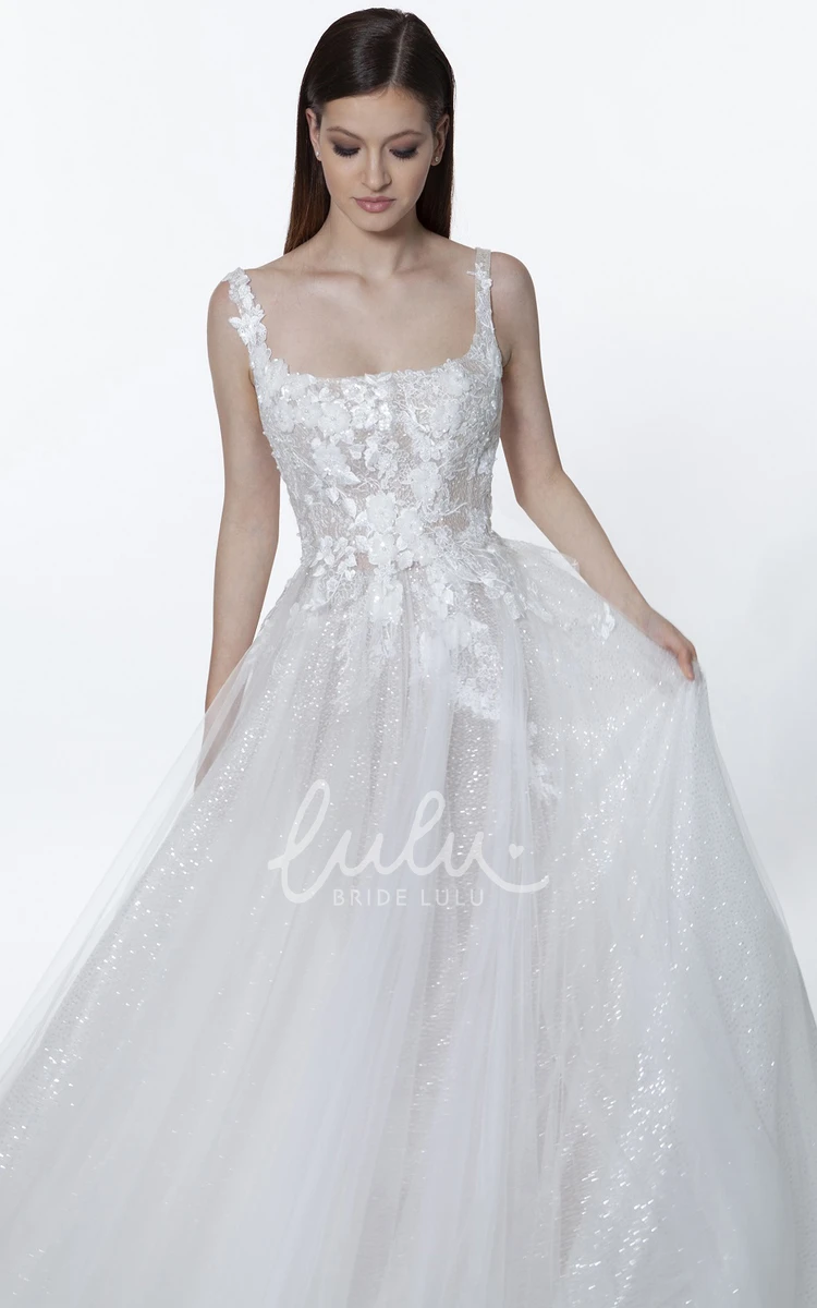 Sequin Sleeveless A-Line Wedding Dress with Appliques Modern and Unique