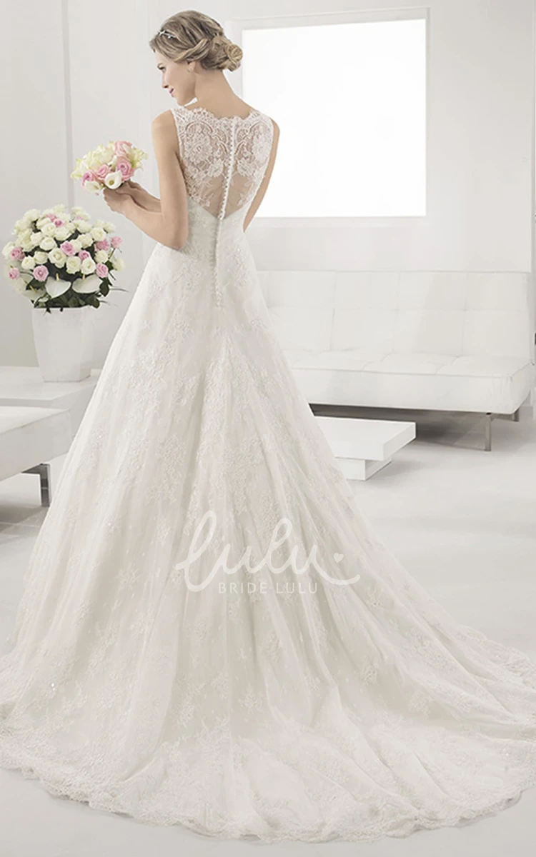 A-Line Lace Wedding Dress with V-Neck and Illusion Straps