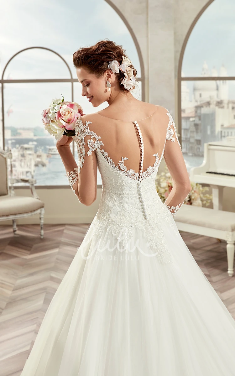 A-Line Wedding Dress with Illusive Design and Lace Appliques Sweetheart Style