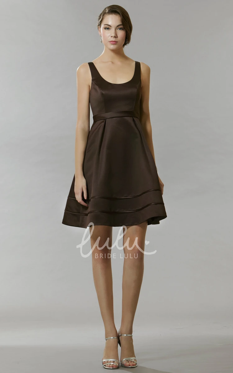 Square Neck Satin Bridesmaid Dress Mini A-Line Sleeveless