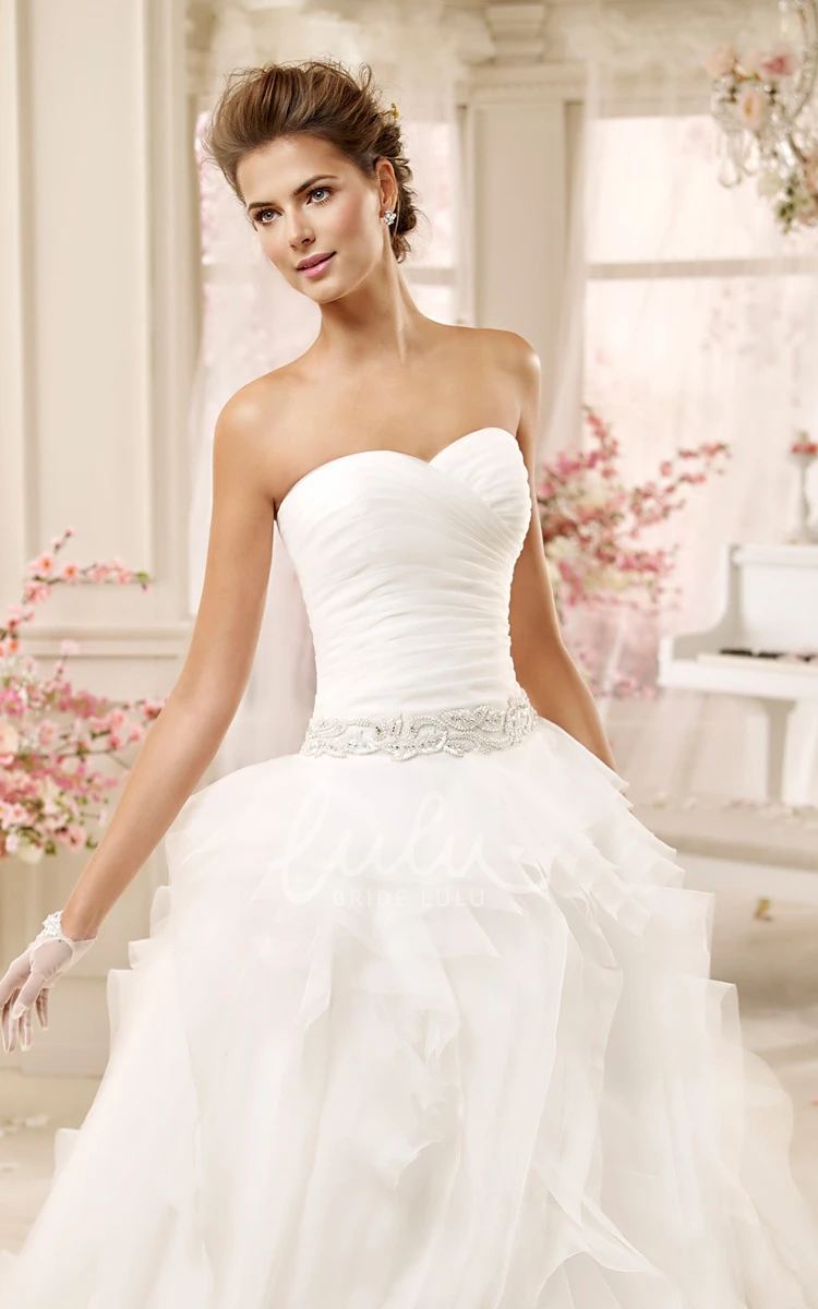Ruched Sweetheart Wedding Dress with Beaded Belt and Pleated Bodice Elegant Wedding Dress 2024