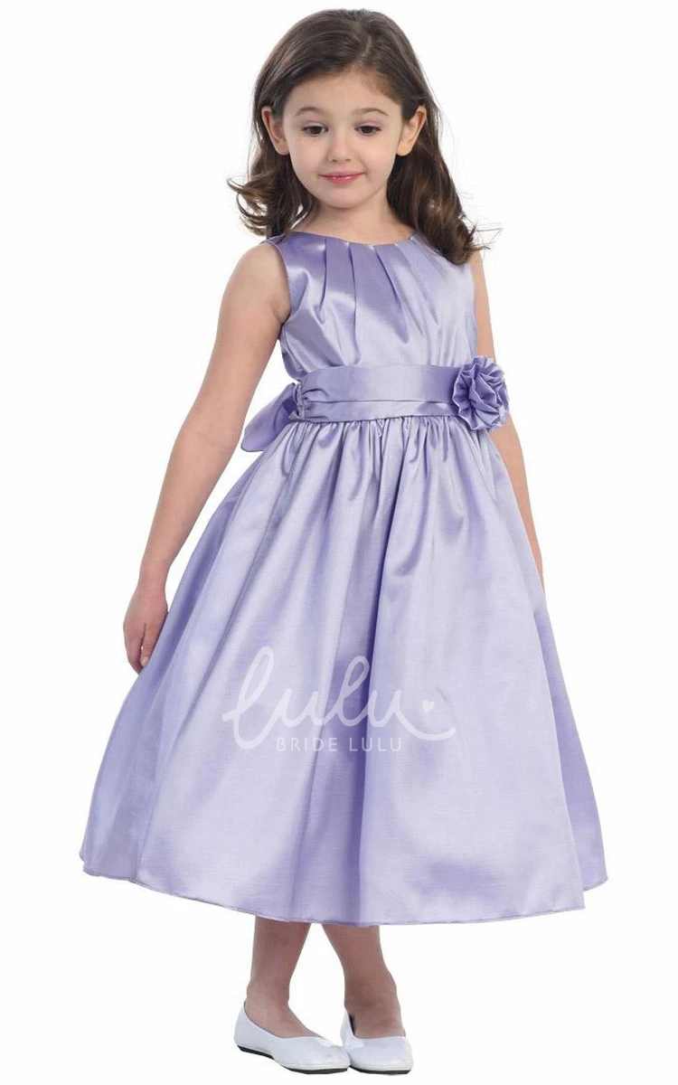 Taffeta Pleated Flower Girl Dress Tea-Length Elegant 2024