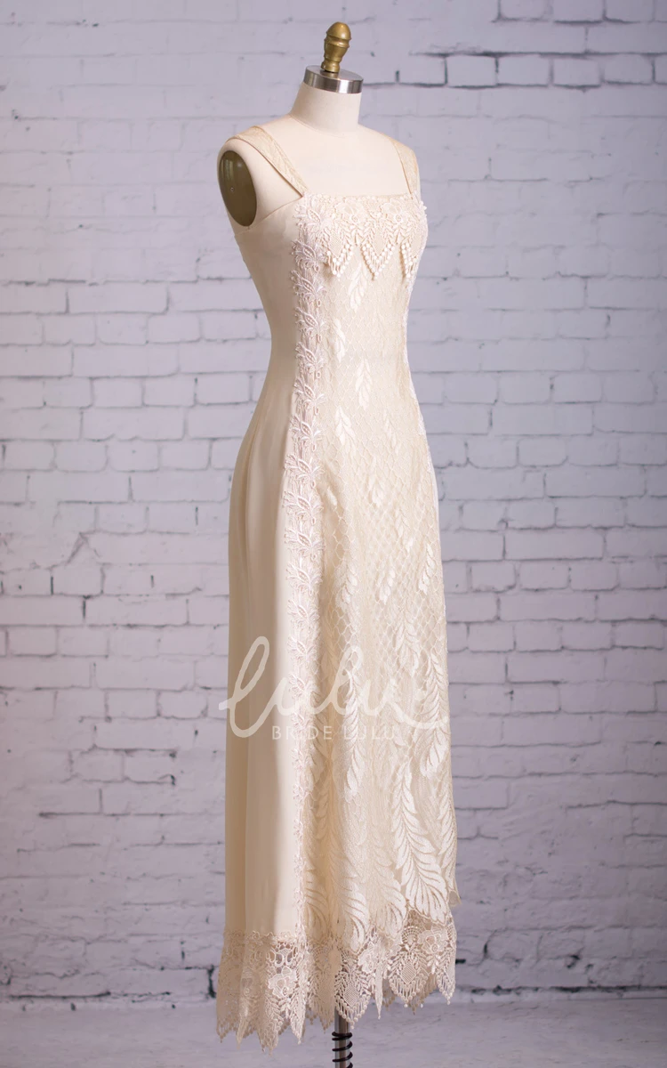 Sleeveless Lace Dress with Illusion Cape and Square Neckline Noble Bridal Gown