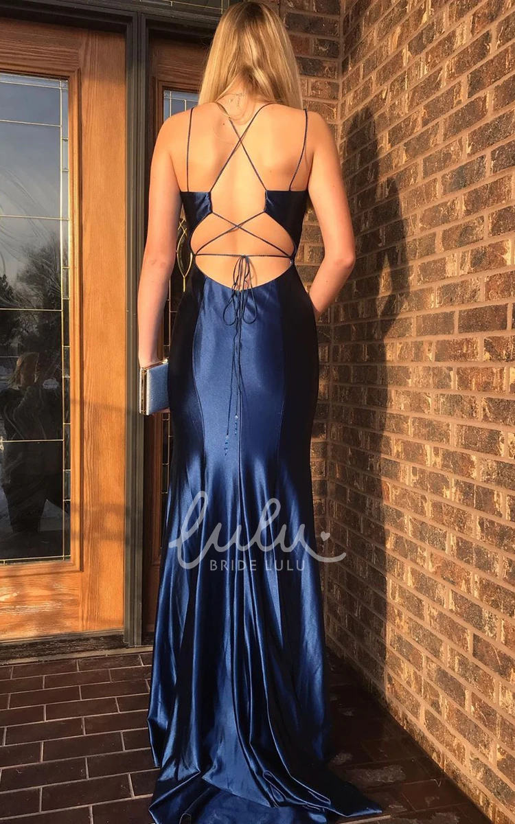 Casual Satin Sheath Prom Dress with Tied Back and Front Split