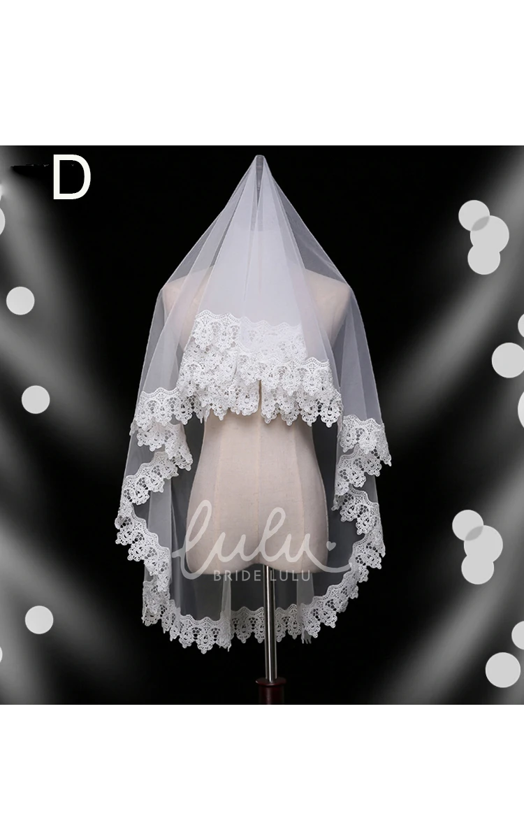 Simple Lace Applique Bride Veil for Weddings