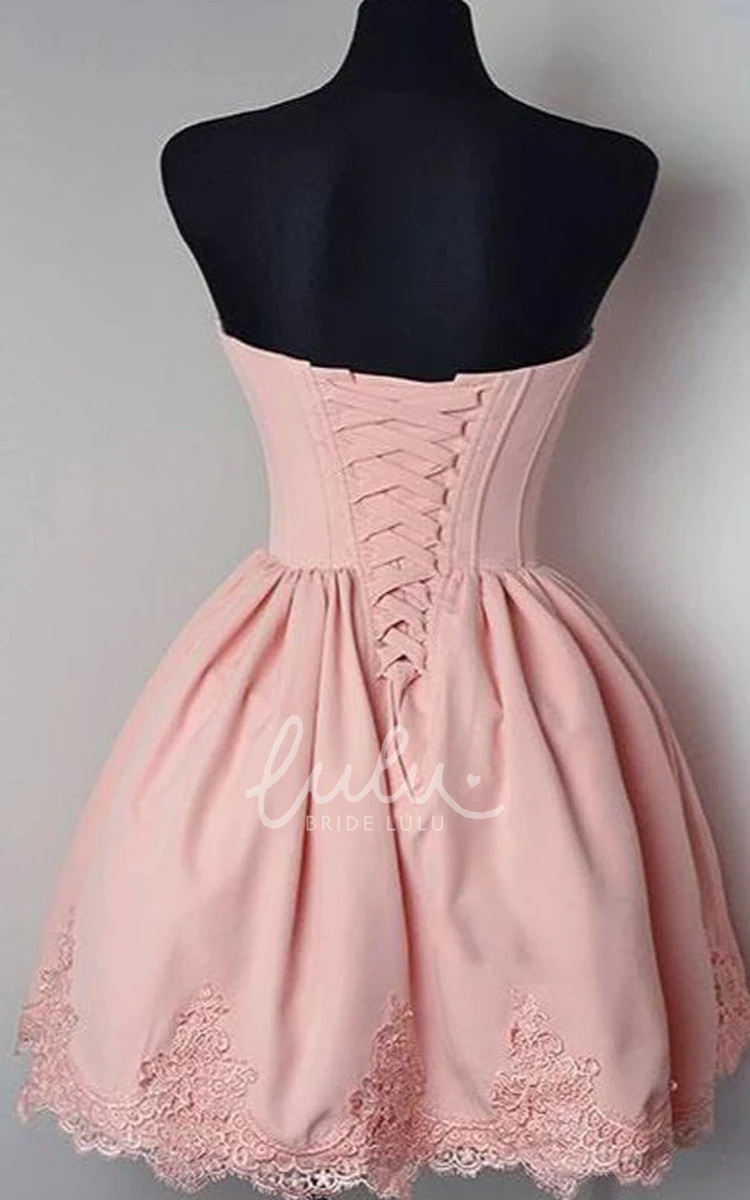 Sexy Taffeta Strapless Sweetheart Lace Pleated Homecoming Dress A-Line