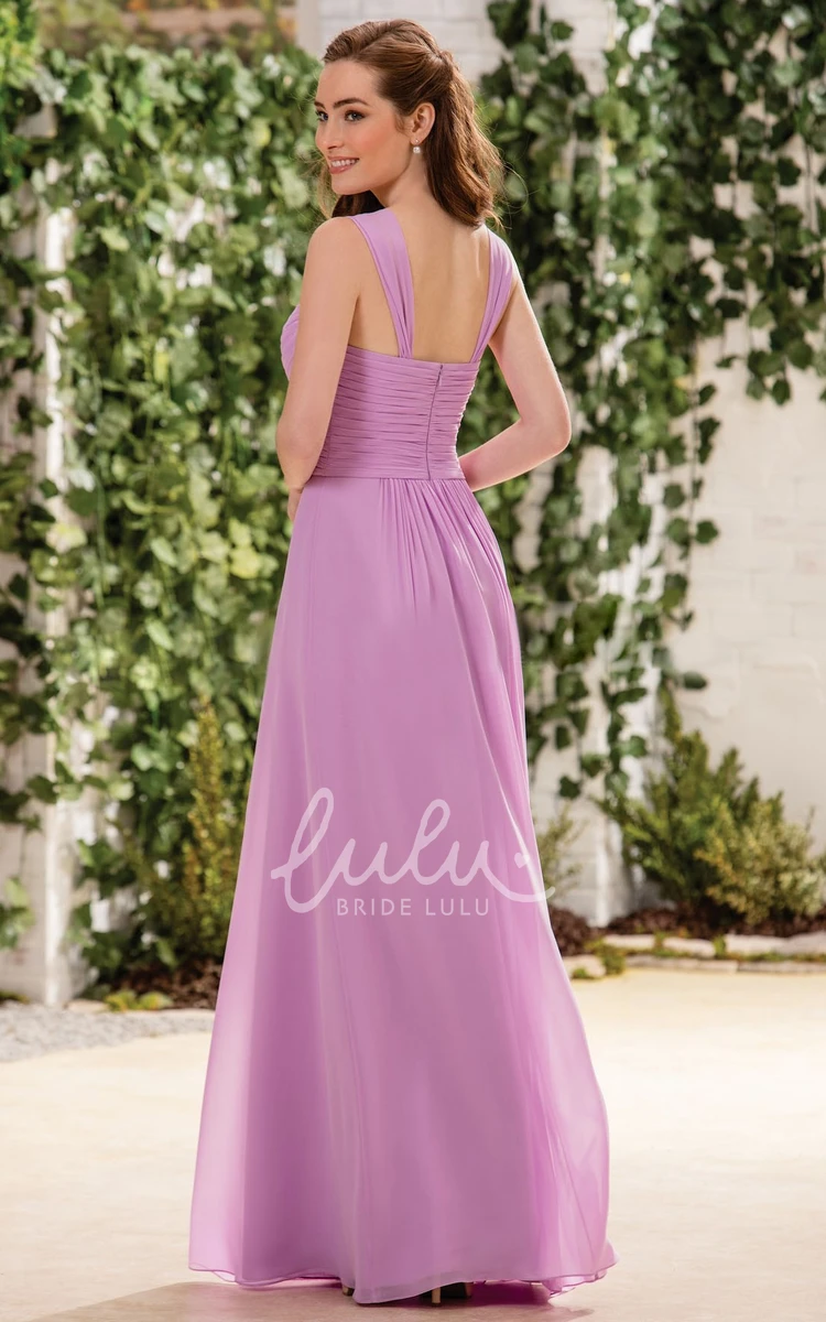 Floor-Length A-Line V-Neck Ruched Bridesmaid Dress