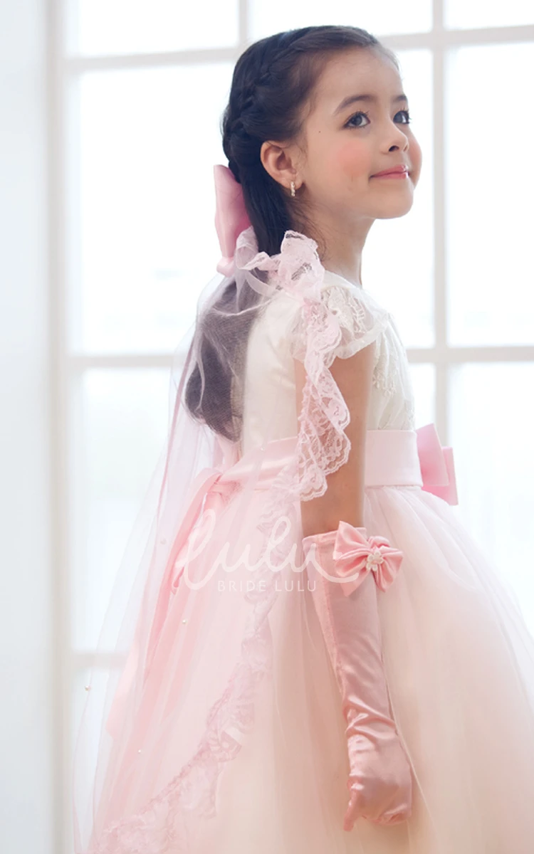 Ruffled Lace Tier Tulle Veil with Bow for Flower Girls Wedding Dress Accessories