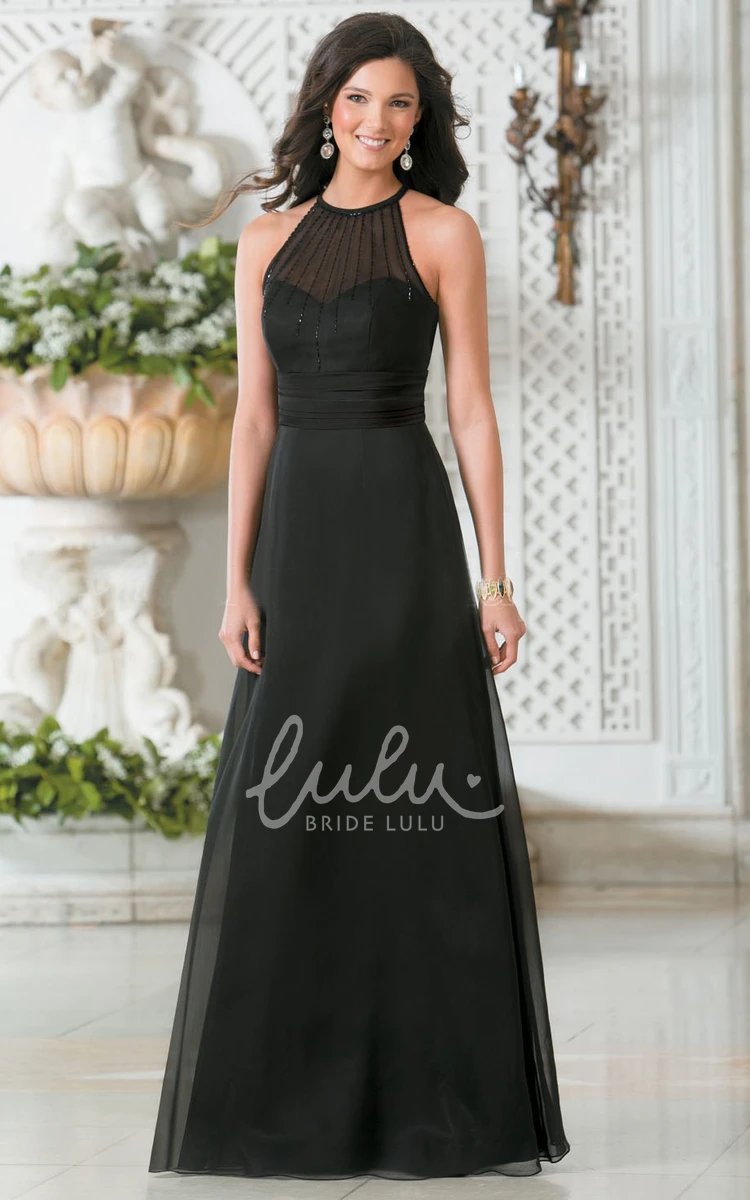 Illusion Style High-Neck A-Line Bridesmaid Dress Flowy Bridesmaid Dress