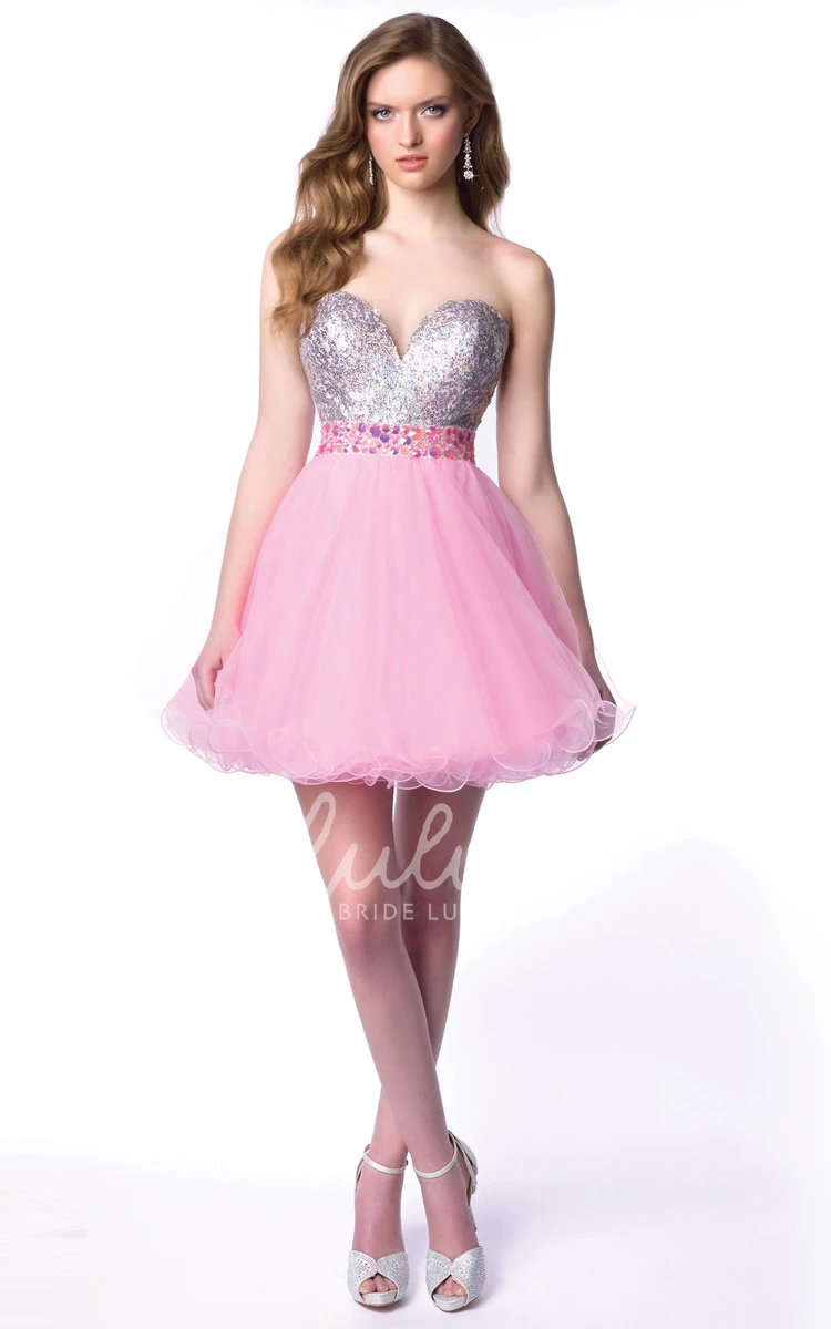 Sequined Bodice A-Line Tulle Homecoming Dress Short Prom Dress