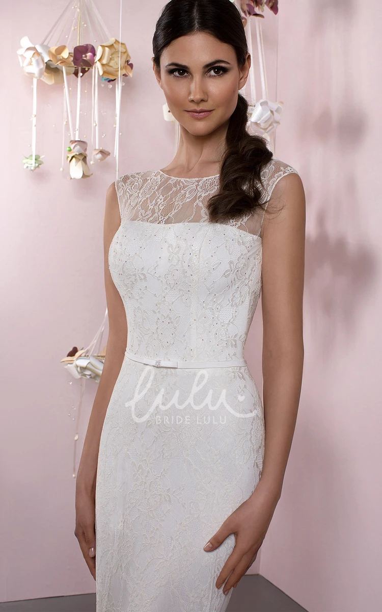 V-Back Lace Appliqued Wedding Dress with Brush Train