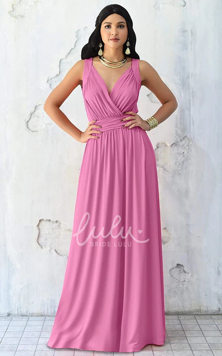 Sleeveless V-neck Chiffon A-line Bridesmaid Dress with Ruching Sexy