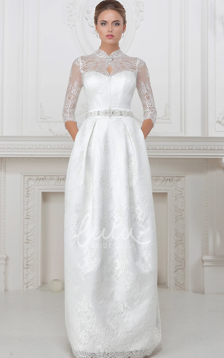 Long Sleeve Lace Wedding Dress with High Neckline and Corset Back Elegant Wedding Dress