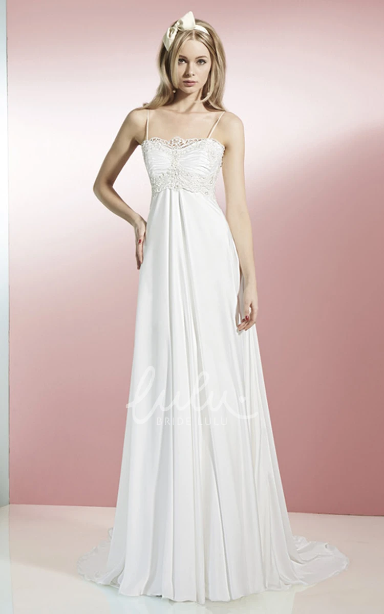 Floor-Length Sleeveless Lace Chiffon Wedding Dress with Appliques A-Line Wedding Dress