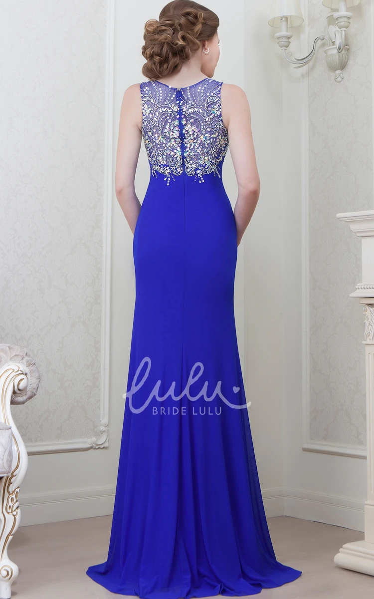 Beaded Scoop-Neck Sleeveless Jersey Prom Dress