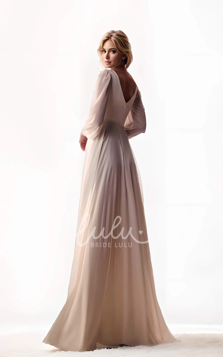 Simple Minimalist Split Front Long Sleeve Maxi A-Line Wedding Dress Solid Flowy Casual Low Back Floor Length Reception Vow Renewal Bridal Gown