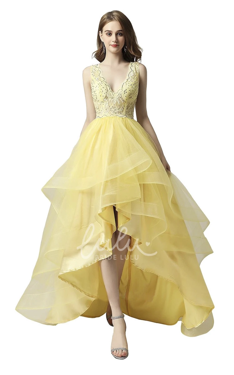 Adorable Sleeveless High-low Beaded Prom Dress with Keyhole and Cascading Ruffles