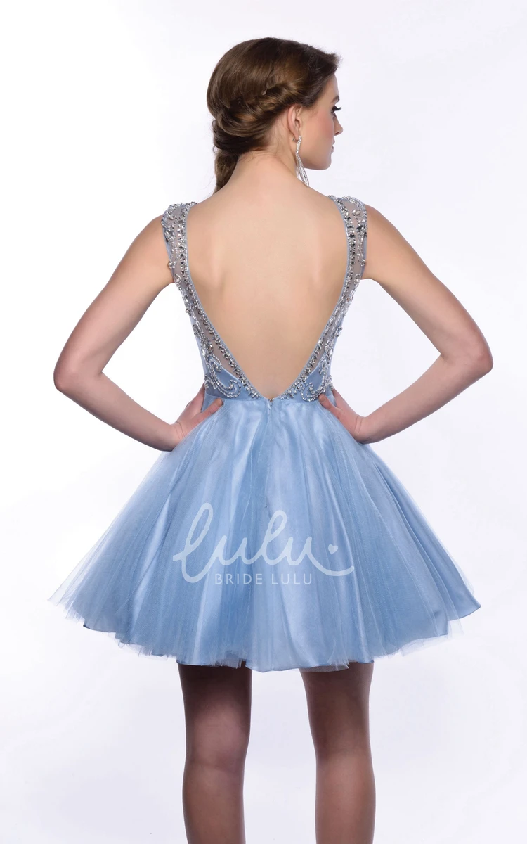 Crystal Detailed A-Line Tulle Mini Dress Flowy Homecoming Dress 2024