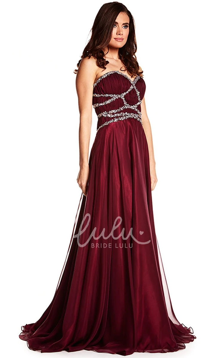 A-Line Sweetheart Beaded Chiffon Prom Dress with Straps and Pleats Classy Prom Dress