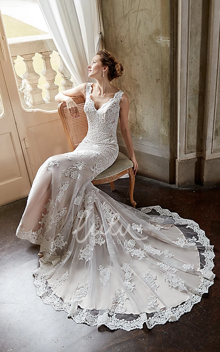 Long Sleeveless Lace Trumpet Wedding Dress with Appliques