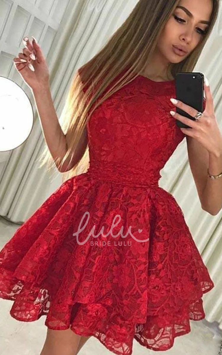Adorable Lace A Line Short Sleeve Homecoming Dress with Bow and Petals