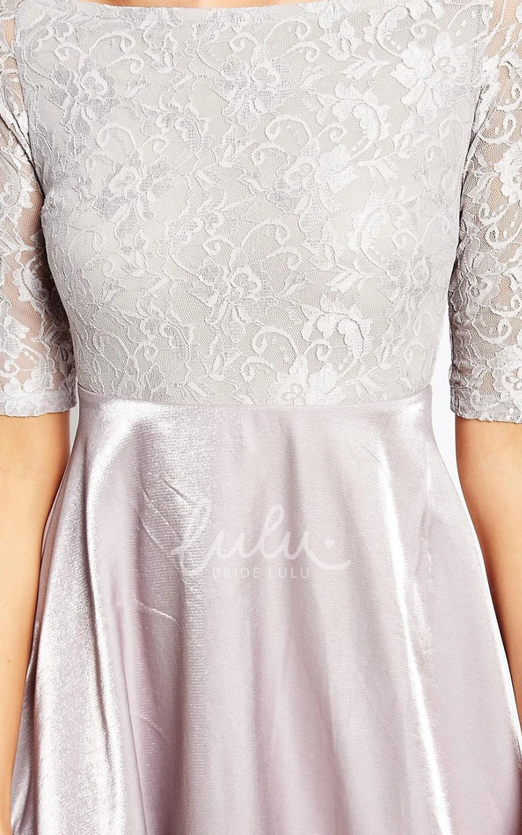 A-Line Knee-Length Illusion Sleeve Bateau Neck Taffeta Bridesmaid Dress